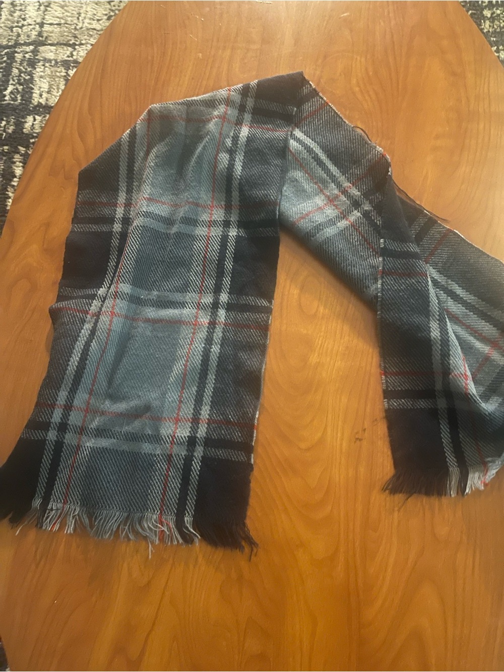 Men's Plaid Wool-Blend Scarf - Gray/Black with Red Accent